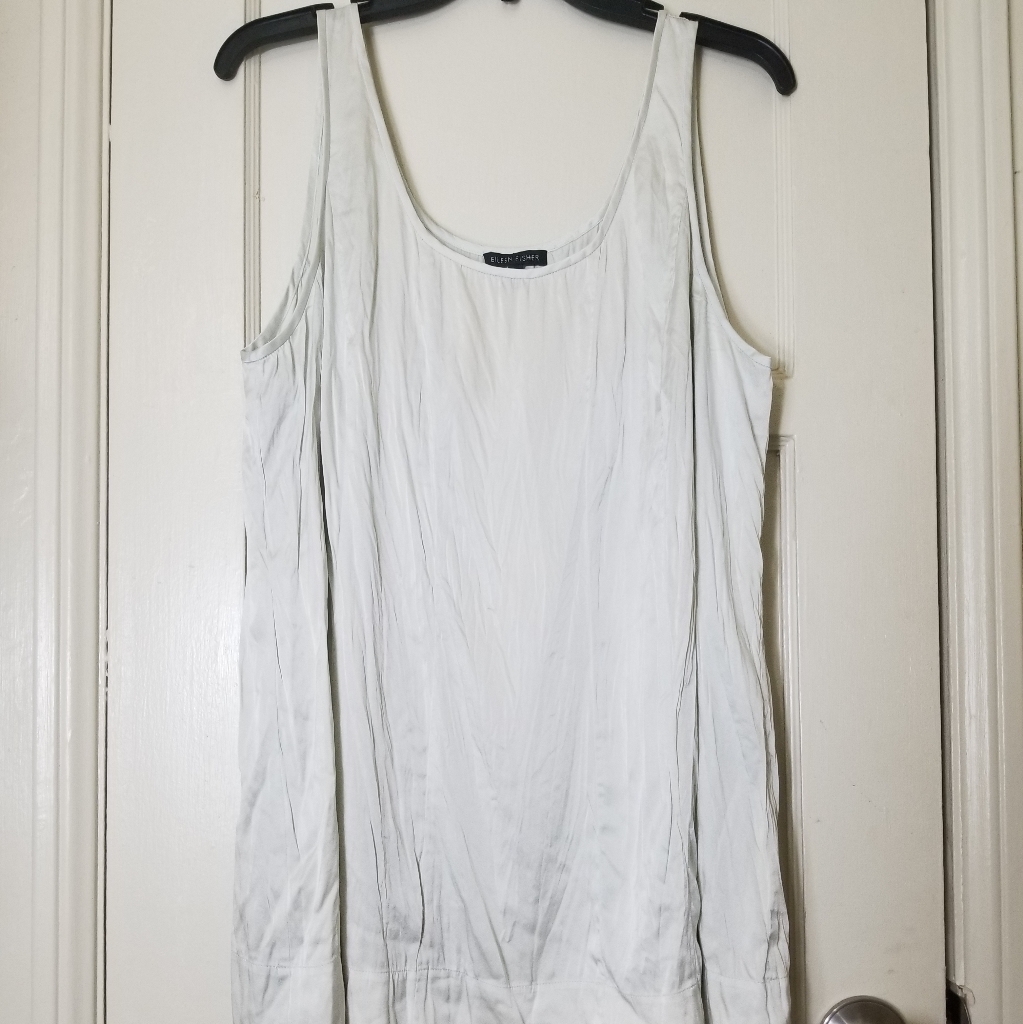 Eileen Fisher Gray Crinkle Silk Round Neck Sleeveless Tank Top Large L